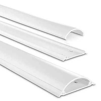 Abbildung von Hama Selbstklebender Kabelkanal Weiß (Kunstoffleiste 1 Meter Länge, für 8 Kabel, halbrunde PVC Kabelabdeckung, inkl. Klebestreifen der Marke 3M)