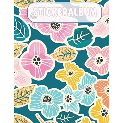 Abbildung von Stickeralbum: bunte Blumen Motiv Din A4 Blanko 35 Seiten Silikonfreies Papier Geschenkidee