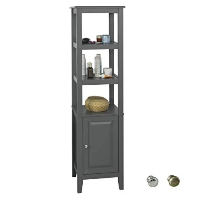 Abbildung von SoBuy FRG205 DG Badezimmer Hochschrank Badregal Badschrank Badmöbel mit 3 offenen Fächern und Tür Dunkelgrau BHT ca: 40x150x33cm