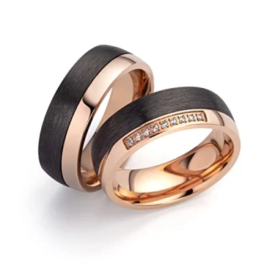 Abbildung von Paar Trauringe, Titan Carbonring, Partnerringe, Eheringe, Hochzeitsring, Verlobungsringe (Gravur/Etui/Garantie) 7012