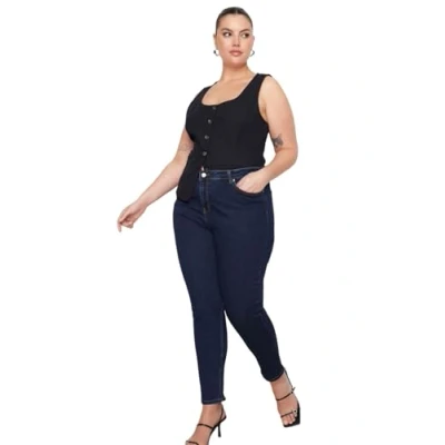 Abbildung von TRENDYOL Damen Plus Size High Waist Jeans, Dunkelblau, 46 Gro e Gr en EU