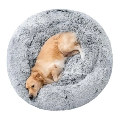 Abbildung von Pisi Bili Hundebett Katzenbett 120 cm Waschbar flauschig orthopädische Hundebetten große und kleine Hunde Katzenschlafplatz für Katzen Donut Grau