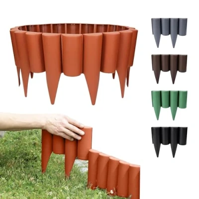 Abbildung von GARDENIX Rasenkante Kunststoff 2.5m Beeteinfassung Holz, Holzpalisaden Beeteinfassung, Palisaden Beetumrandung, Beetbegrenzung Palisade Terracotta, Holzoptik, 10 Module, UV beständig