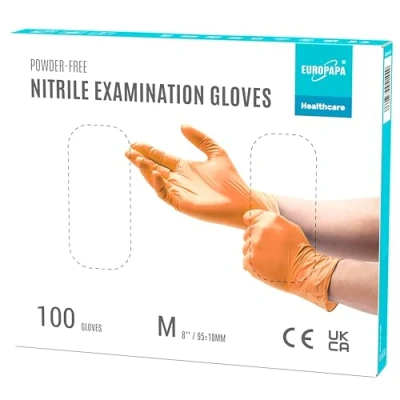 Abbildung von EUROPAPA® 100x Nitrilhandschuhe Einweghandschuhe Einmalhandschuhe Untersuchungshandschuhe Nitril Handschuhe puderfrei ohne Latex unsteril latexfrei disposible gloves (M, Orange)