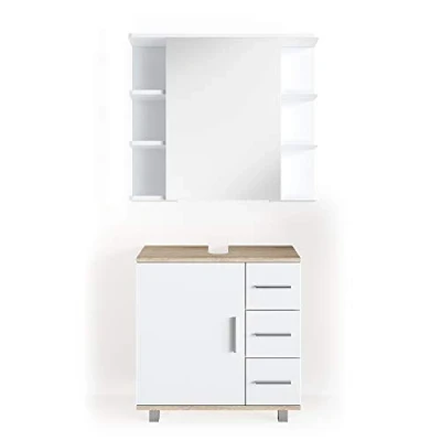 Abbildung von Vicco Badmöbel Set Ilias, Weiß/Sonoma, 2 Teile, (2 er Set, St., Set)