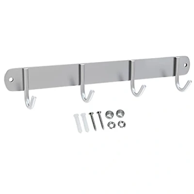 Abbildung von INTIRILIFE Edelstahl Garderobenleiste Modell E 4 Haken 30 x 5 cm Kleiderhaken Garderobe Hakenleiste in verschiedenen Designs