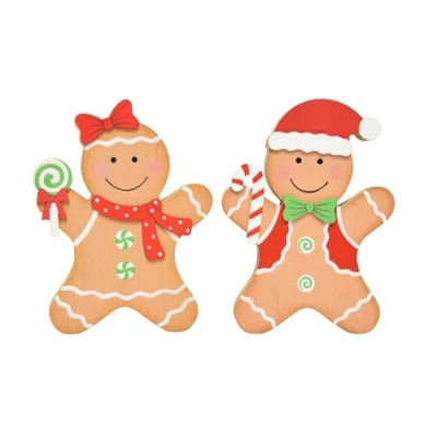 Abbildung von 2er Set Aufsteller Lebkuchen Cookie Figur Dekofigur Weihnachtsdeko 16x12 cm