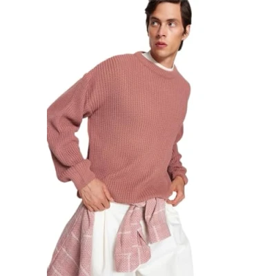 Abbildung von TRENDYOL Herren Man Oversize Basic Crew Neck Knitwear Sweater Pullover, Dried Rose, S