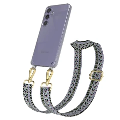 Abbildung von EAZY CASE Handykette mit verstellbarem Trageriemen kompatibel Samsung Galaxy S24 Taschengurt transparenter Handyhülle für Hülle dünner Schulterriemen in Lila Grün Gold