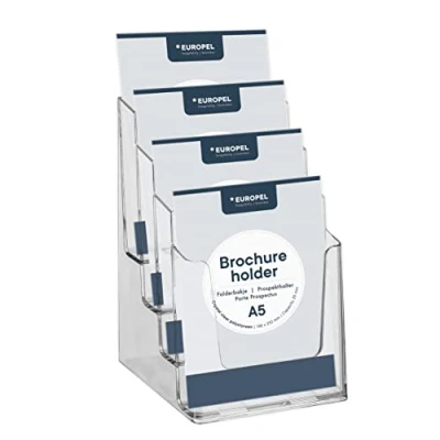 Abbildung von OPUS 2 Etagen Prospekthalter Aufsteller Injektion Mehrfach Prospektständer 4x DIN A5 Transparent Broschürenständer für Büros Broschürenhalter im Hochformat Menü, Faltblatt, Flyer, 350100