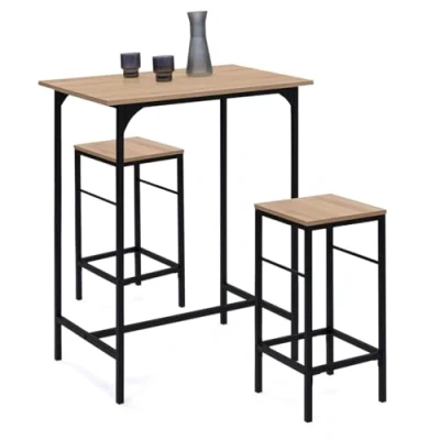 Abbildung von IDMarket Bartisch Set Detroit 80 cm und 2 Hocker, industrielles Design