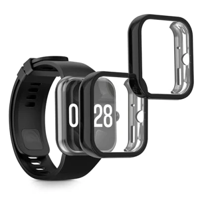 Abbildung von kwmobile 2X Schutzhülle kompatibel mit Xiaomi Redmi Watch 4 Hülle Fullbody Cover Set aus Silikon Schwarz