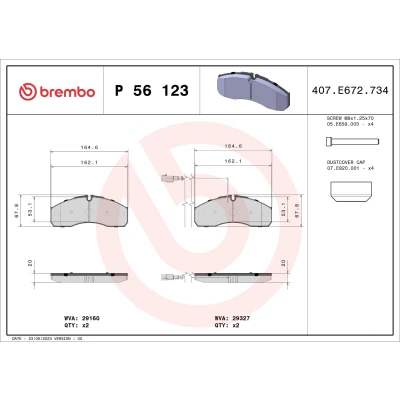 Abbildung von BREMBO P 56 123 Bremsbelagsatz inkl. Verschleißwarnkontakt mit Bremssattelschrauben Zubehör NISSAN: NT400 Cabstar, Cabstar
