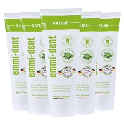 Abbildung von emmi dent Ultraschall Zahncreme „Nature“ I Ideal für empfindliche Zähne und Zahnfleisch Frei von Fluorid, Mikroplastik &amp; Nanomaterialien Vegan glutenfrei 5x 75 ml