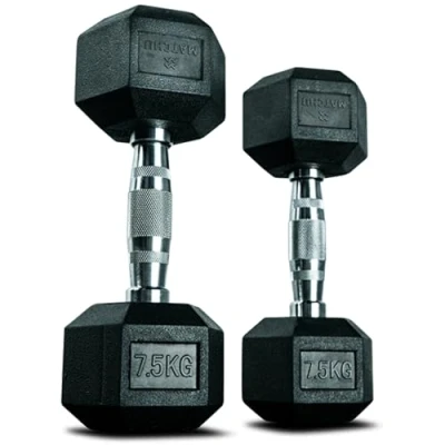 Abbildung von Hanteln Hexagon Set 2 x 7.5 kg Dumbbell Kurzhanteln Schwarz