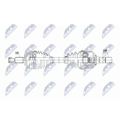Abbildung von NTY NPW RE 214 Antriebswelle Vorderachse links 630mm Schaltgetriebe RENAULT: LAGUNA 3 Grandtour,