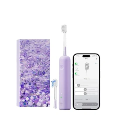 Abbildung von Laifen Wave Spezial Elektrische Zahnbürste, Oszillation &amp; Vibration Schallzahnbürste für Erwachsene mit App, 2 Bürstenköpfe (Violett)