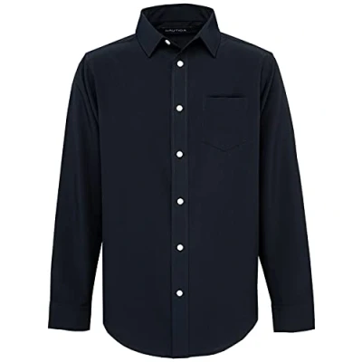 Abbildung von Nautica Herren Schuluniform Langarm Performance Oxford Shirt Hemd mit Button Down Kragen, Navy, L