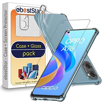 Abbildung von ebestStar Hülle für Oppo A76, Silikon Handyhülle, Klar TPU Schutzhülle, verstärkten Rändern und Ecken, Transparent + Panzer Schutz Glas
