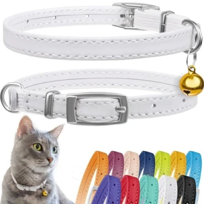 Abbildung von CollarDirect Leder Katzenhalsband mit Sicherheitsverschluss und Glocke 23 28 cm Weiß