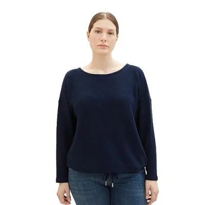 Abbildung von TOM TAILOR Damen 1038831 Sweatshirt mit Struktur &amp; Kordelzug, 10668 sky Captain Blue, 46