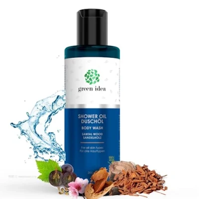 Abbildung von Green idea Duschöl Naturkosmetik VEGAN mit Traubenkernöl, SLES frei 200 ml (Sandelholz)