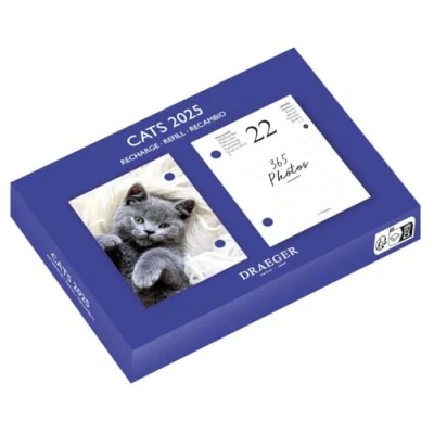 Abbildung von DRAEGER PARIS Agenda ephemeris refill Yvon 2025 7 languages 365 pages from January to December 1 photo per day Cat Printed with vegetable based inks FSC® certified paper