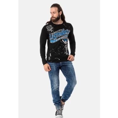 Abbildung von Cipo &amp; Baxx Nadrukiem Langarmshirt, Herren, Größe: XXL, Black