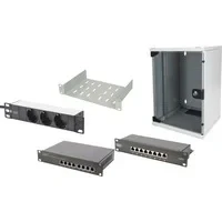 Abbildung von DIGITUS 10 Zoll Set Netzwerk Schrank 9HE Grau Fachboden Steckdosenleiste 8 Port Patch Panel Gigabit Switch