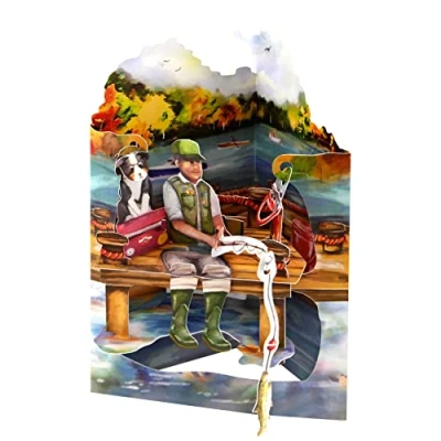 Abbildung von Santoro Swing Karte, 3D Pop Up Grußkarte Angeln für ihn, Papa, Geburtstag, Vatertag (grau, weiß, braun, beige)