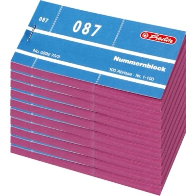 Abbildung von Herlitz Nummernblöcke 1 1000/892703 105x50 mm sortiert Inh.1x10Stück (Rot)