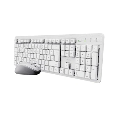 Abbildung von Trust ODY II Leise Tastatur Maus Set Kabellos Deutsches QWERTZ Layout, Flachen Tasten, Beidhändig Funkmaus 800 1600 DPI, Spritzwassergeschützt, EIN USB Empfänger, für PC Computer Laptop Mac, Weiß
