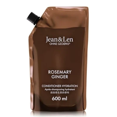 Abbildung von Jean &amp; Len Conditioner Feuchtigkeit Rosemary Ginger im Nachfüllbeutel, für trockenes Haar, pflegt intensiv verbessert die Kämmbarkeit, Nachfüllpack, würziger Duft, ohne Silikone Parabene, 600 ml