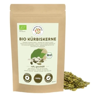 Abbildung von Kürbiskerne BIO 1kg von Munchilycious, rohe und geschälte zum Essen, Nüsse Snacks, Keto, Perfekt für Müslischalen, Smoothie Bowl oder Porridge
