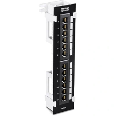 Abbildung von TRENDnet TC P12C5V 12 Port Cat5e Ungeschirmtes Patchpanel, Wandmontage, Inklusive 89D Halterung, Vertikale oder Horizontale Installation, Kompatibel mit &amp; Cat6 RJ45 Verkabelung, Schwarz