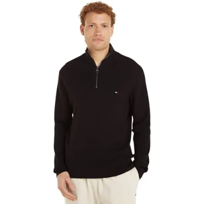 Abbildung von Tommy Hilfiger Structure ZIP MOCK Strickpullover, Herren, Größe: Small, Black
