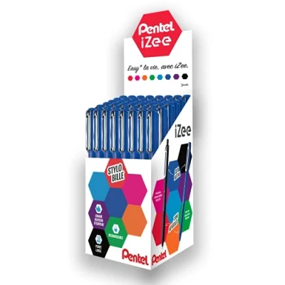 Abbildung von Pentel iZee BX460 C Kugelschreiber, mit Metallclip, breite Spitze, 1 mm, Blau, 48 Stück