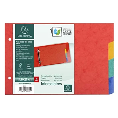 Abbildung von Exacompta 804E Karton Register für DIN A5 aus starkem Colorspankarton 4 teilig 14,8 x 21 cm vollfarbig Farben Lernkartei Trennblätter Trennstreifen