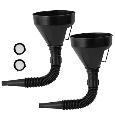 Abbildung von Einfülltrichter Set Benzin Öltrichter flexibles Kunststoff Trichter Set, Universal Auto Kraftstoff mit abnehmbarem Auslauf Schwarz,2Stück