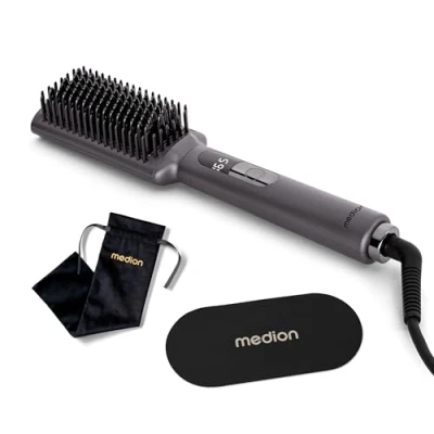 Abbildung von Medion® Glätteisen Haarglättbürste HB1 (MD19859) Keramik Turmalin, Keramik/Turmalin beschichtete Borsten, Ionen Technologie