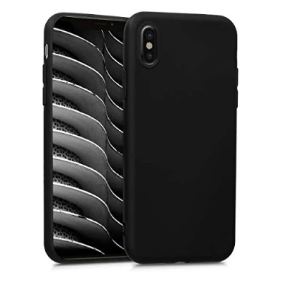 Abbildung von kwmobile Hülle kompatibel mit Apple iPhone X weiches TPU Silikon Case Cover geeignet für kabelloses Laden Schwarz matt