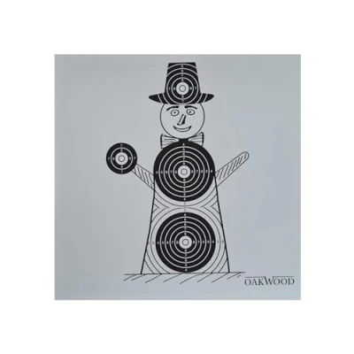 Abbildung von OAKWOOD Zielscheiben 14x14 oder 17x17 Verschiedene Motive Luftgewehr Pistole Softair Airsoft CO2 Schießscheibe für Kugelfang 50/100/150 Stück (17x17, Schneemann (150))