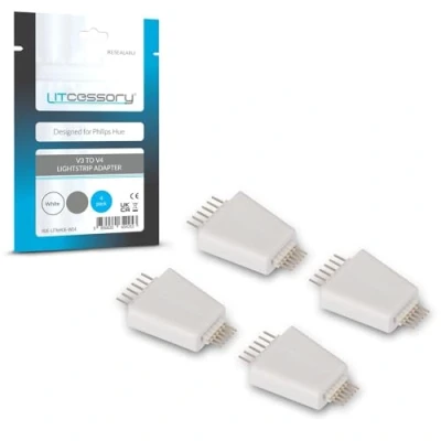 Abbildung von Litcessory V3 zu V4 Lightstrip Adapter für Philips Hue Plus (4 Stück, Weiß)