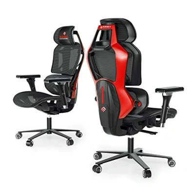 Abbildung von EUREKA ERGONOMIC Gaming Stuhl, Atmungsaktiver Mesh Stuhl mit 4D Armlehnen, Home Office Schreibtisch Lendenwirbelstütze, Komfortabler Computer hoher Rückenlehne, Schwarz&amp;Rot