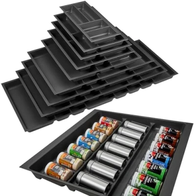 Abbildung von SO TECH® Besteckeinsatz Orga Box 3 silbergrau Canvas Besteckeinsätze für Nobilia ab 08.2012, Gewürzgläsereinsatz 491 mm Breite, Anthrazit