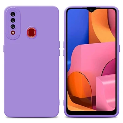Abbildung von Cadorabo Hülle kompatibel mit Samsung Galaxy A20s Schutzhülle TPU Silikon Case Liquid Design Kameraschutz Slim Kratzfest Weiche Gummi Rundumschutz für in Lila