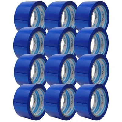 Abbildung von gws Paketklebeband 12 Rollen blau Geräuscharmes Universalklebeband zum Verpacken von Paketen Hohe Klebekraft Profi Qualität 66 m Länge 50 mm Breite