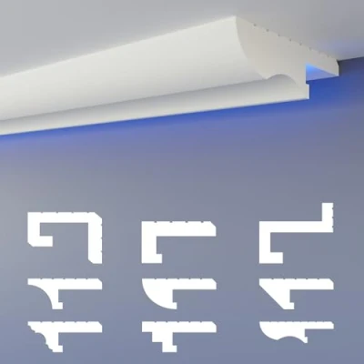 Abbildung von HEXIMO LED Schattenfugenprofil Stuckleisten, indirekte Beleuchtung XPS Styropor Trockenbaudecken Trockenbau Schattenfuge (Muster HLED 22)