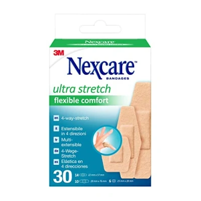 Abbildung von Nexcare Ultra Strech Flexible Comfort Foam Pflaster, Verschiedene Größen, 30 Pflaster pro Packung, Atmungsaktive und wasserfeste für kleinere Wunden Kratzer, Erste Hilfe Kits