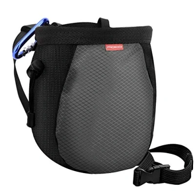 Abbildung von MoKo Klettern Chalkbag, Bouldern Magnesiabeutel mit Einstellbar Gürtel &amp; Karabinerclip Kordelzug Chalk Bag Boulderbag für Gewichtheben Gymnastik Crossfit Schwarz Grau